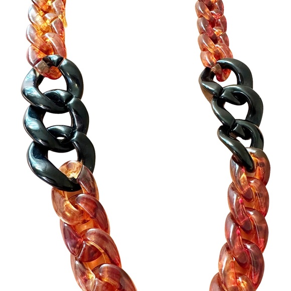 J. Crew Tortoise Shell Acrylic Chunky Chain Link Long Necklace - Picture 2 of 4